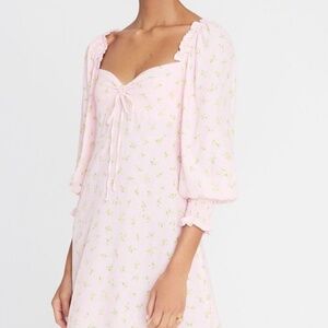 Faithful the Brand Juniper Midi Dress Pink Puff Sleeve size 8 Cottagecore